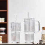 26oz Ribbed Glass Tumblers with Handle – 2-Pack