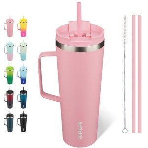 Light Pink Insulated Tumbler with Handle - 26oz