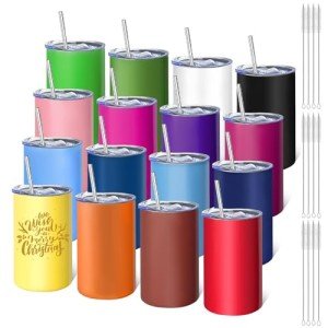 16 Pack Stainless Steel Skinny Tumblers - 12oz