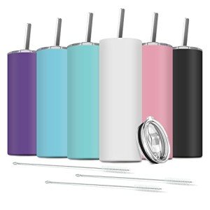 6 Pack Stainless Steel Skinny Tumblers - 20 OZ