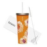 Bzyoo Double Wall Insulated Tumbler with Straw - Orange