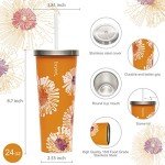 Bzyoo Double Wall Insulated Tumbler with Straw - Orange