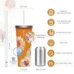 Bzyoo Double Wall Insulated Tumbler with Straw - Orange