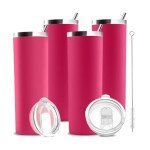 Set of 4 Pink Insulated 20oz Tumblers with Straws