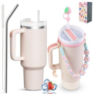 Sanilinwild 40 oz Insulated Travel Tumbler - Pink Gold