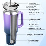 40 oz Insulated Tumbler with Handle and Straw