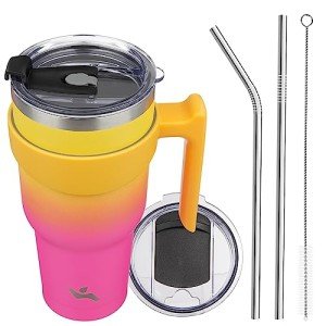 40 oz Rainbow Tumbler with Handle & Straws