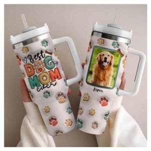 Custom 40 Oz Dog Mom Tumbler with Handle