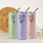 Personalized Birth Flower Tumblers for Her - 20 Oz