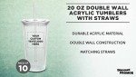 Personalized 20 oz Double Wall Acrylic Tumblers - Set of 10