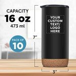 Personalized Black Travel Tumblers 16 oz - Set of 10