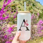 Personalized Monogrammed Frosted Glass Tumbler with Straw