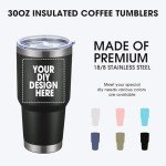 Custom 30oz Stainless Steel Tumbler with Lid & Straw