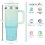 Mint 30 oz Insulated Tumbler with Handle and Straws