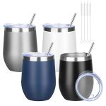 12oz Stemless Wine Tumblers with Lids - 4 Pack