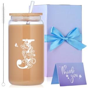 Personalized Monogrammed Glass Tumbler with Straw
