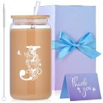 Personalized Monogrammed Glass Tumbler with Straw