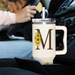 Personalized Sunflower Monogrammed Tumbler - 40oz