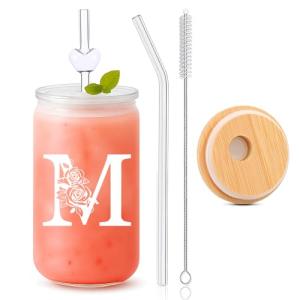 Personalized 16oz Monogrammed Glass Tumbler with Straw