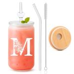 Personalized 16oz Monogrammed Glass Tumbler with Straw