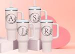 Personalized 40oz Initials Tumbler Cup with Handle