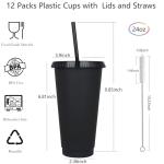 24 oz Black Reusable Cups with Lids & Straws