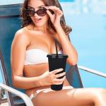 24 oz Black Reusable Cups with Lids & Straws