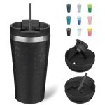 18oz Black Leopard Insulated Tumbler with Lid & Straw