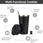18oz Black Leopard Insulated Tumbler with Lid & Straw