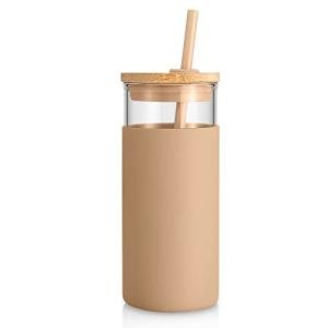 20 oz Amber Glass Tumbler with Lid & Straw