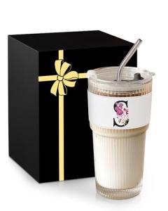 Personalized Alphabet Glass Tumbler with Straw