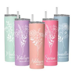 Custom Birth Flower Tumbler Set of 3