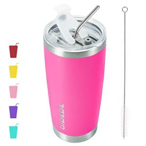 20 oz Pink Insulated Tumbler with Lid and Straw