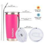 20 oz Pink Insulated Tumbler with Lid and Straw