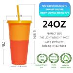 Color Changing 24oz Tumblers, 5 Pack with Straws