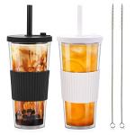 2 Pack 24oz Reusable Boba Tea Tumblers