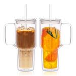 28oz Double Wall Glass Tumblers with Straws