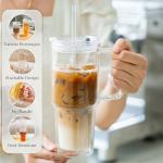 28oz Double Wall Glass Tumblers with Straws