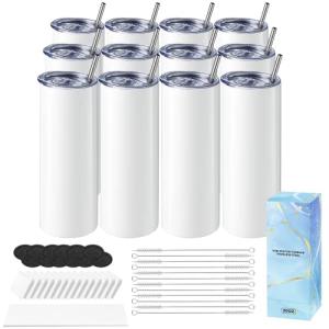 12 Pack 20 oz Stainless Steel Tumblers with Wraps