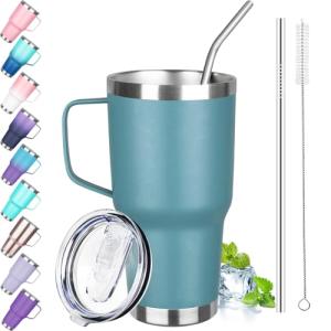 30 oz Insulated Tumbler with Handle and Straw