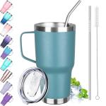 30 oz Insulated Tumbler with Handle and Straw
