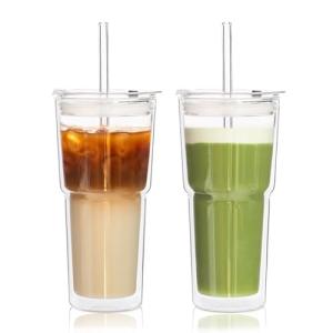 20oz Double Wall Glass Tumblers with Lids & Straws