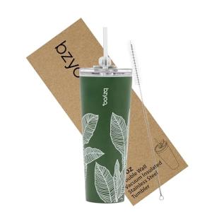 Bzyoo 24oz Insulated Tumbler with Straw - Leaf Green