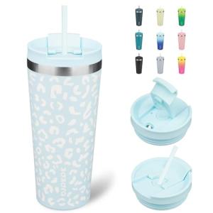 Light Blue Leopard 22oz Insulated Tumbler with Straw