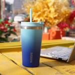 Light Blue Leopard 22oz Insulated Tumbler with Straw