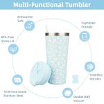 Light Blue Leopard 22oz Insulated Tumbler with Straw