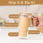 Greefun 20oz Insulated Glass Tumbler with Handle