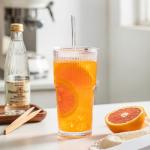 20 oz Ribbed Glass Tumblers with Lids & Straws