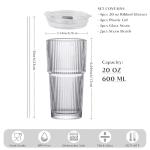 20 oz Ribbed Glass Tumblers with Lids & Straws