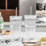 20 oz Ribbed Glass Tumblers with Lids & Straws